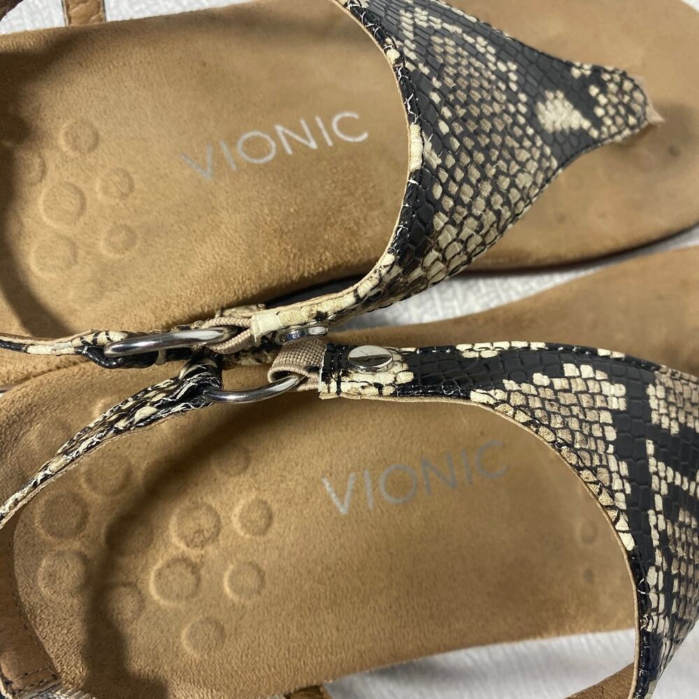 Vionic Snakeskin Pattern Leather Thong Sandals Wo… - image 4